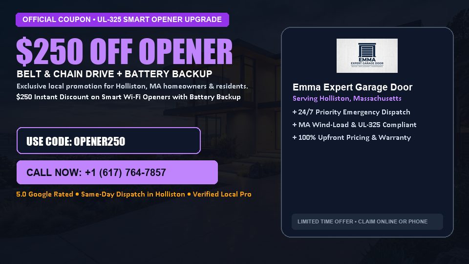 $250 OFF Smart Wi-Fi Garage Door Opener Installation in Holliston, MA - Emma Expert Garage Door